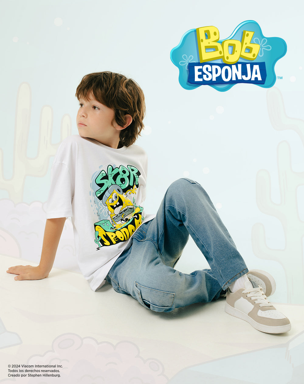 Camiseta regular Bob Esponja blanca niño