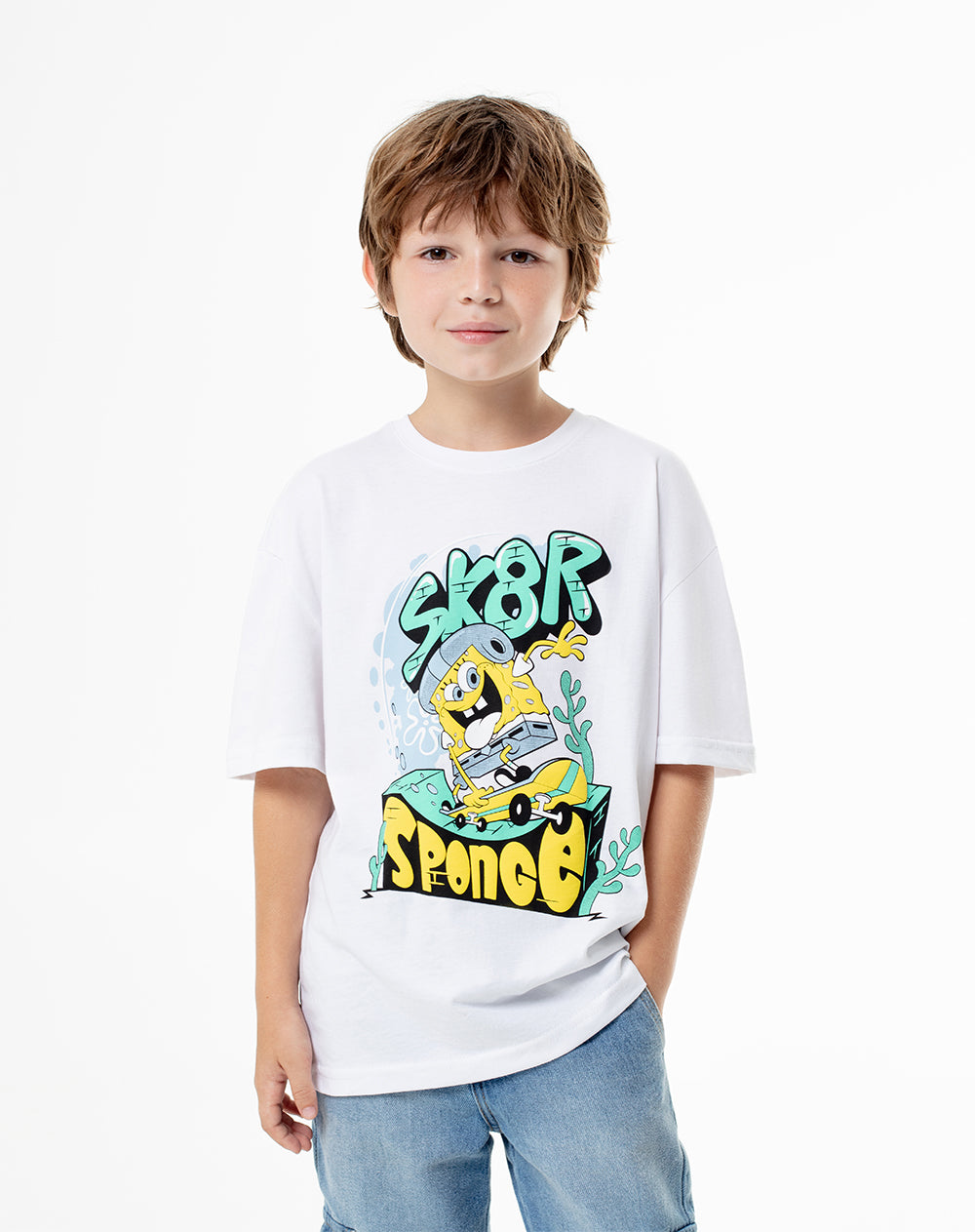 Camiseta regular Bob Esponja blanca niño
