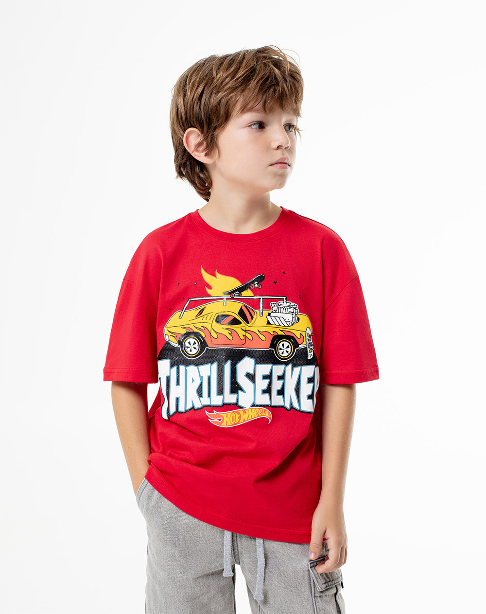 Camiseta regular Hot wheels roja niño