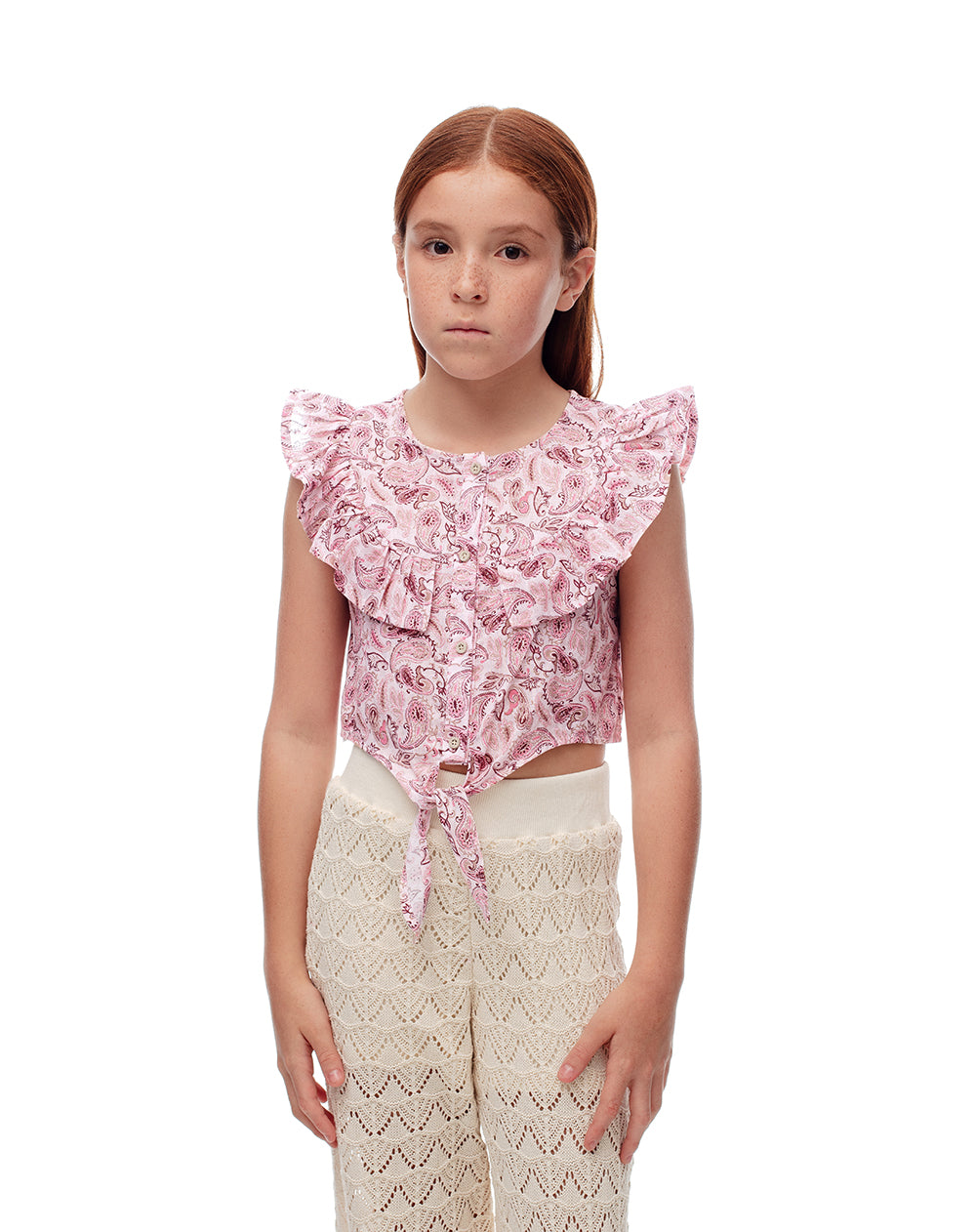 Blusa regular boleros rosada estampada niña