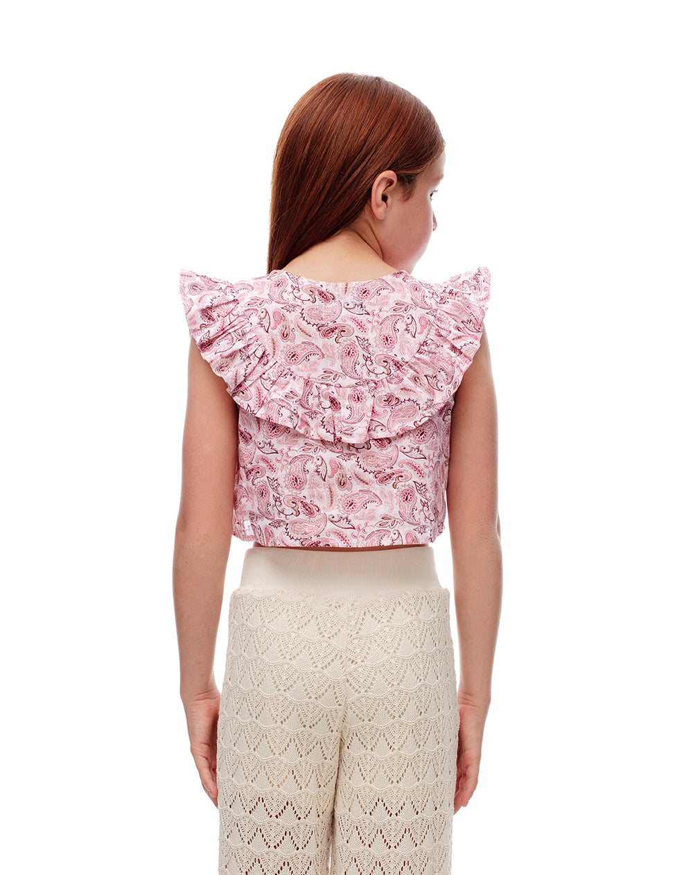 Blusa regular boleros rosada estampada niña