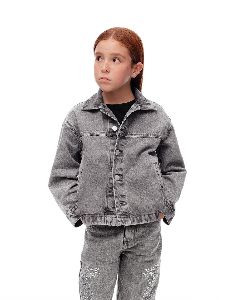 Chaqueta oversize denim algodón gris niña