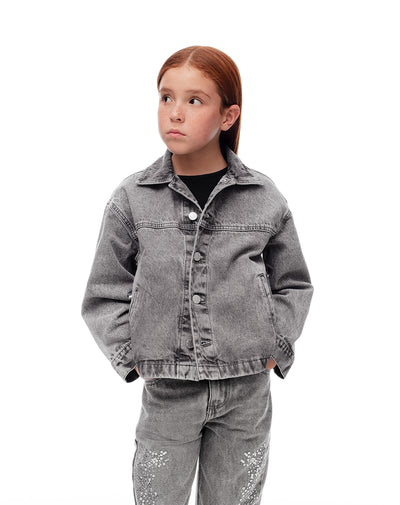 Chaqueta oversize denim algodón gris niña