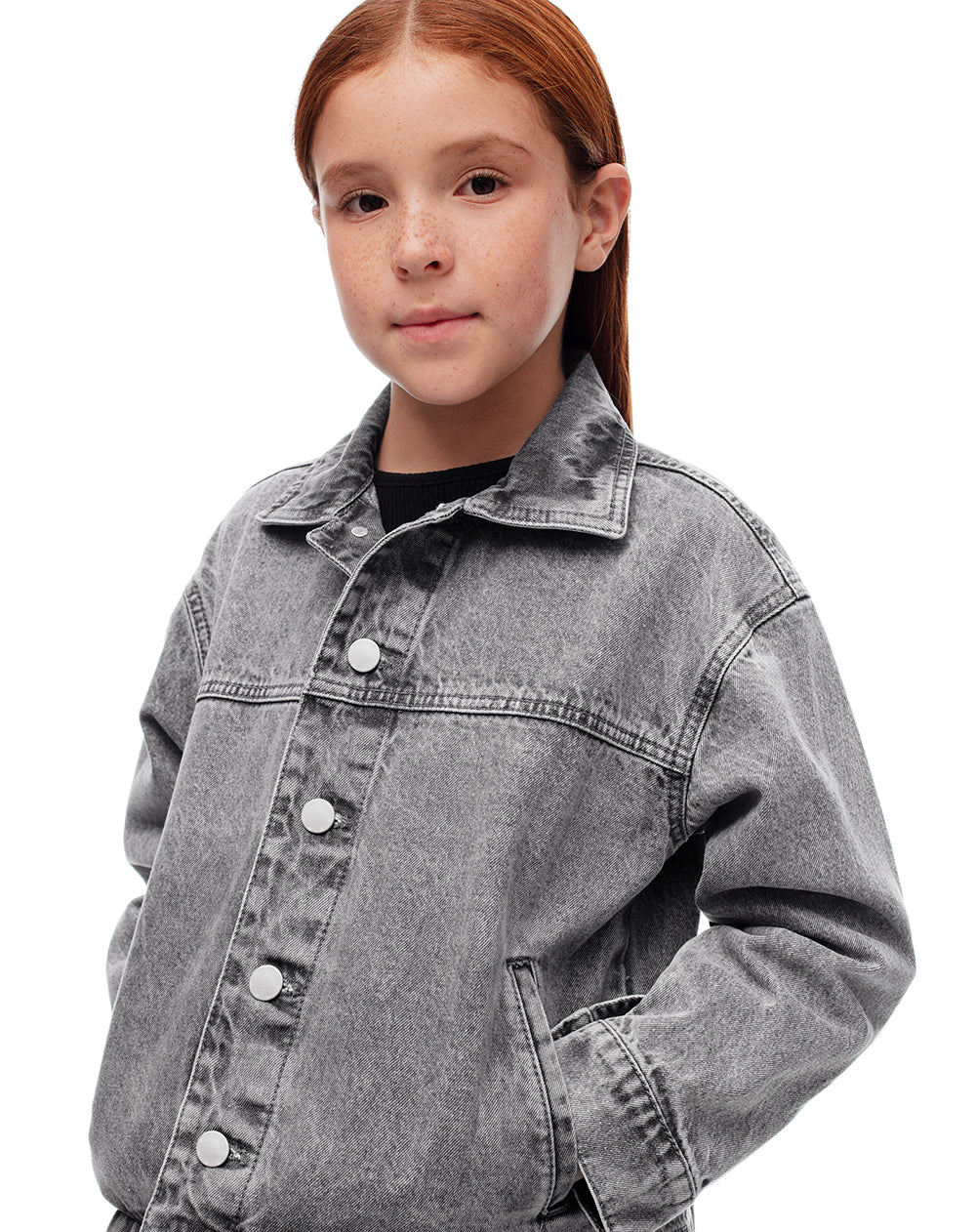 Chaqueta oversize denim algodón gris niña