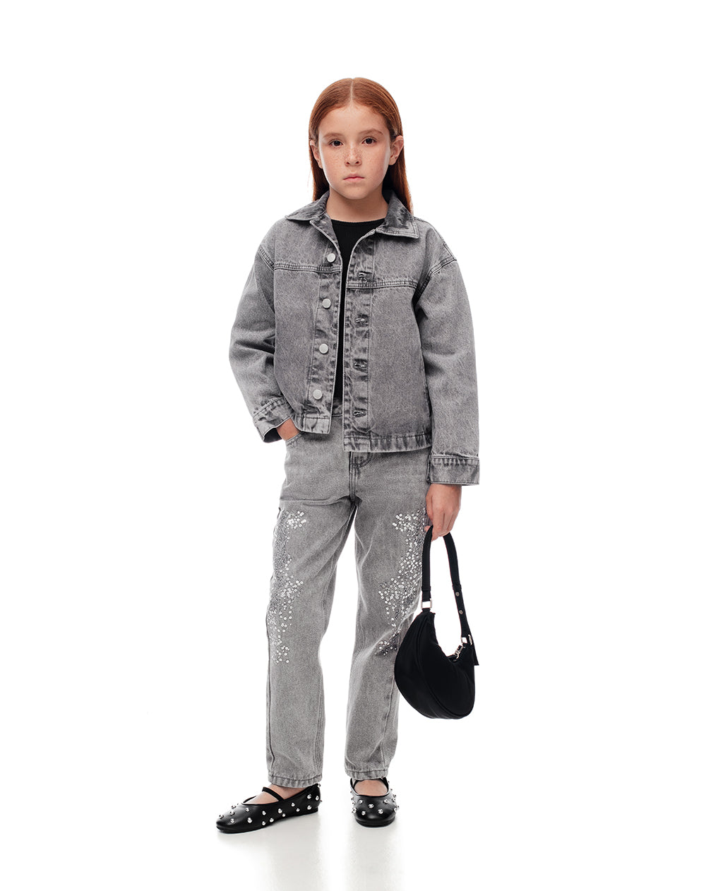 Chaqueta oversize denim algodón gris niña