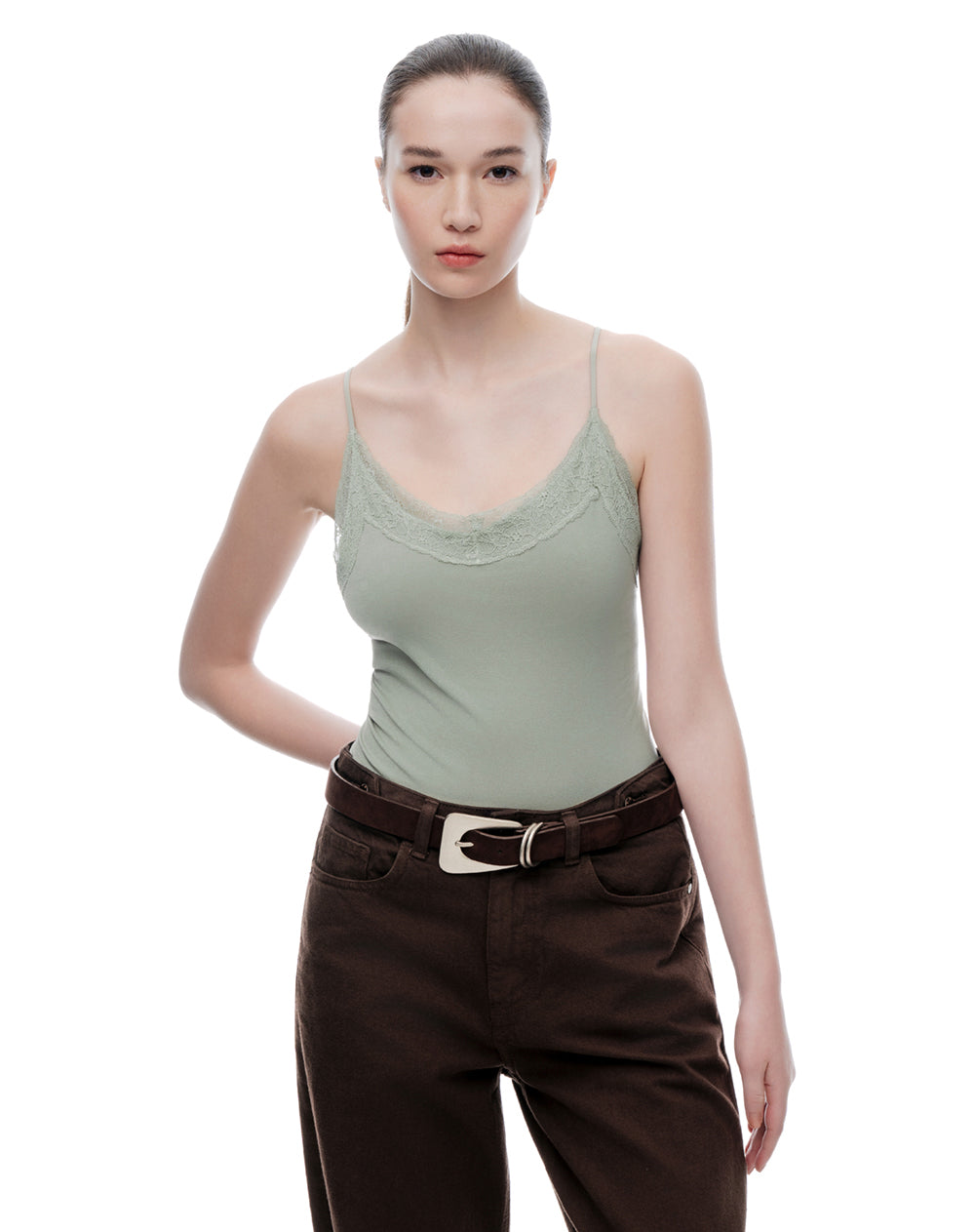 Body cuello redondo verde mujer