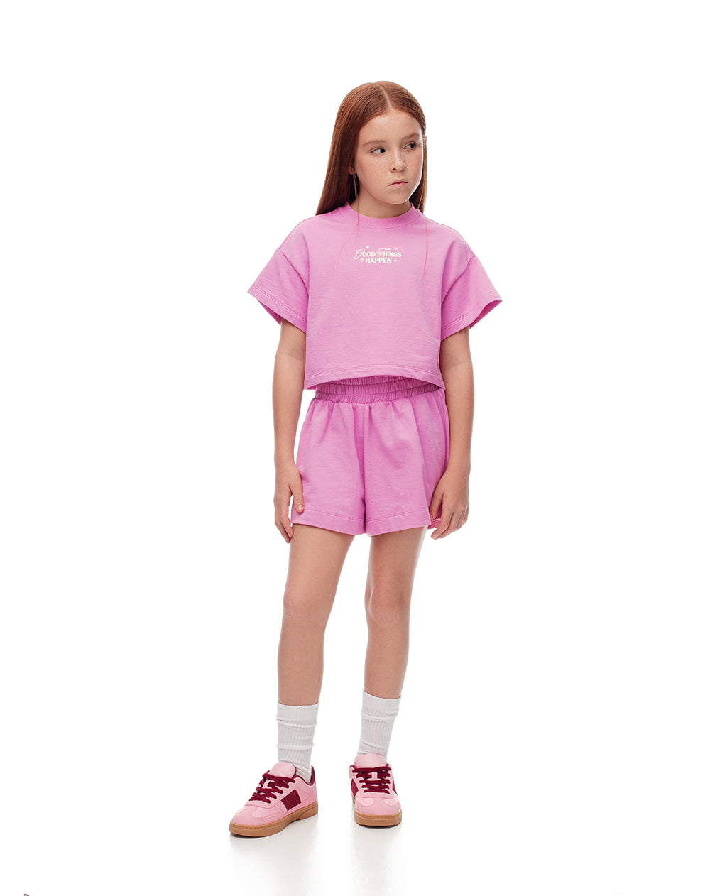 Conjunto camiseta + short algodón fucsia niña