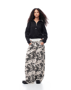 Pantalón wide leg tiro medio drill print mujer