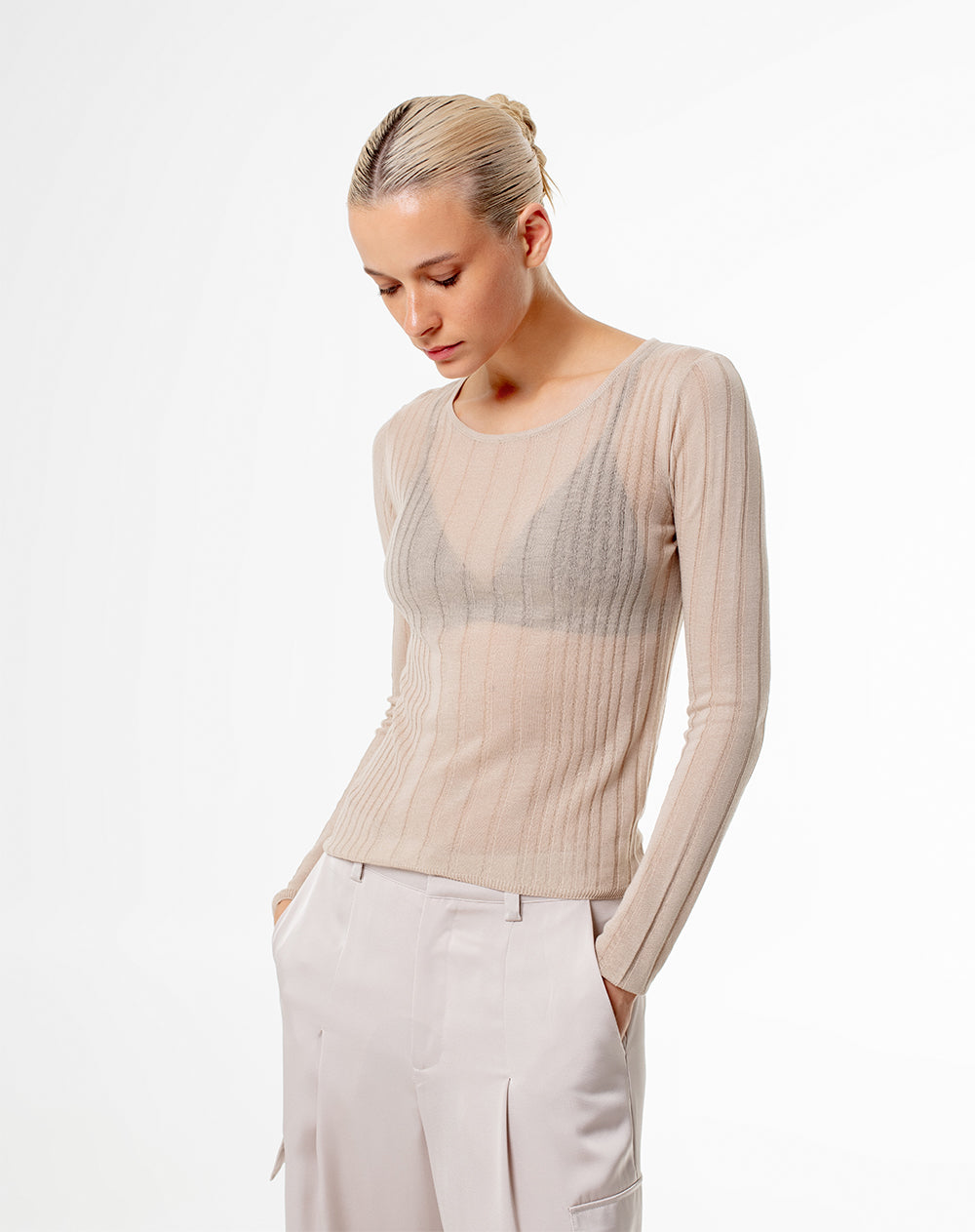 Camibuzo slim tejido de punto caqui mujer