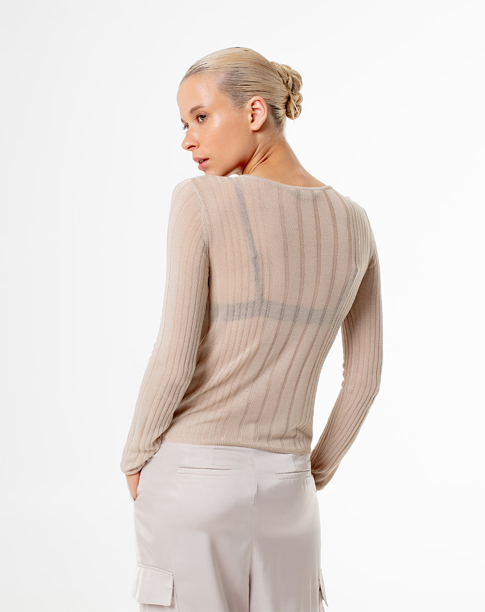 Camibuzo slim tejido de punto caqui mujer