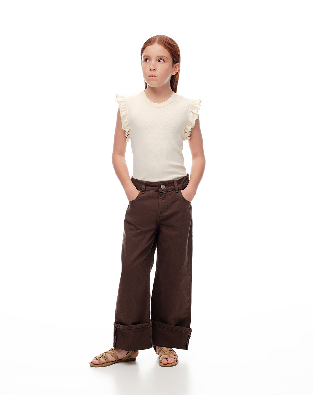 Jean loose fit tiro medio en drill cafe