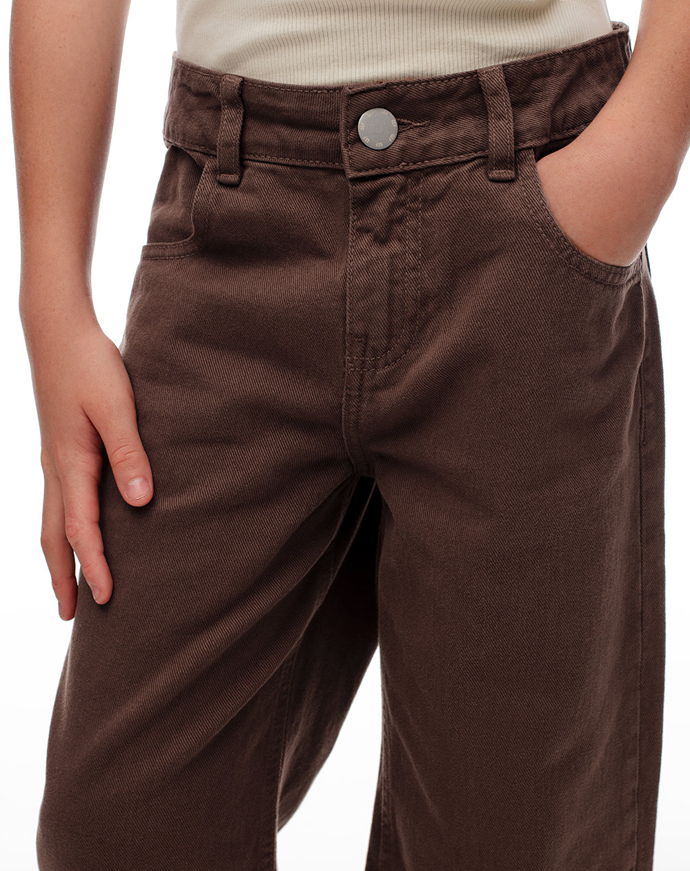 Jean loose fit tiro medio en drill cafe