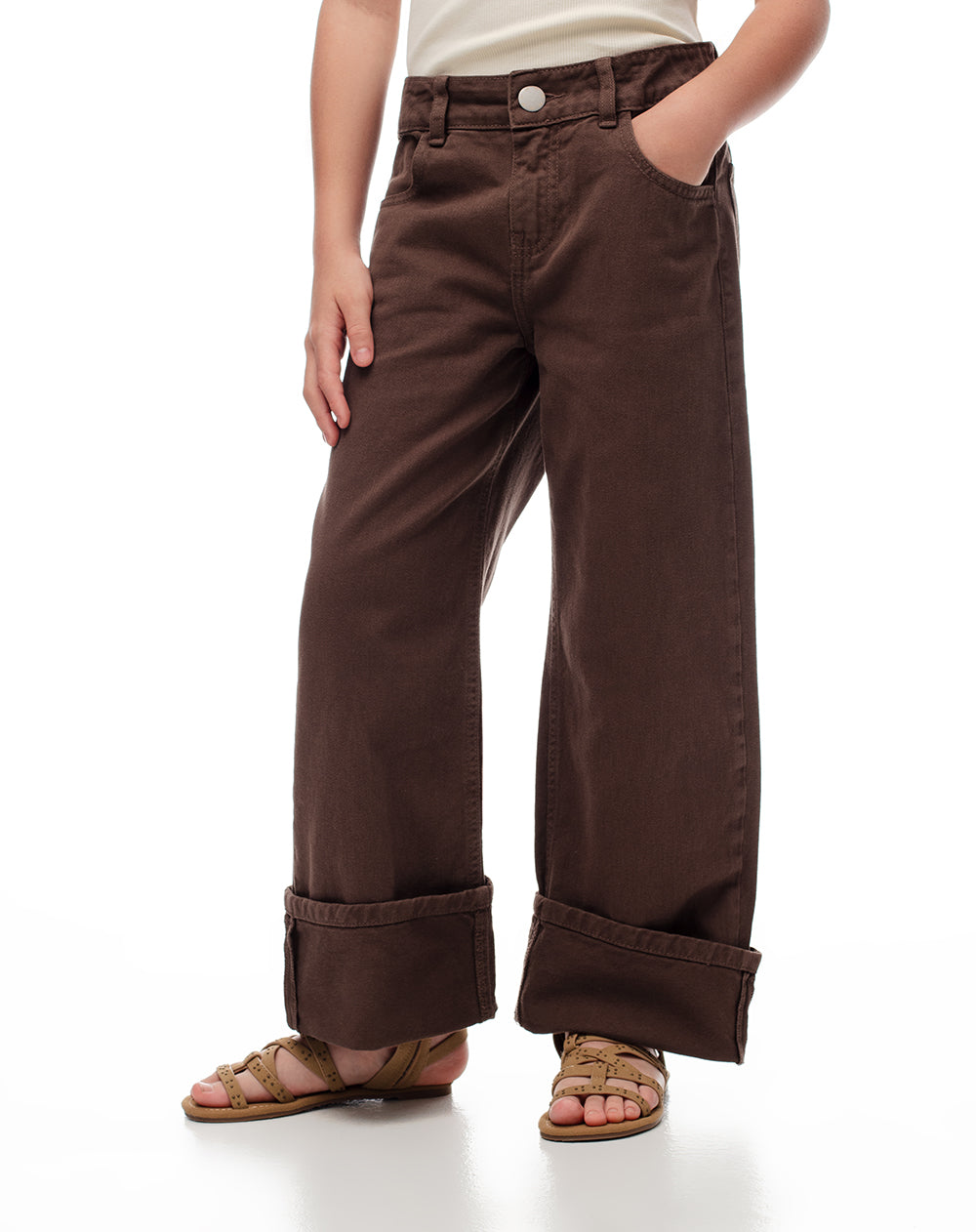 Jean loose fit tiro medio en drill cafe