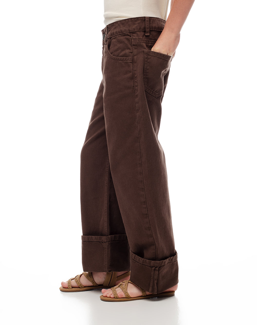 Jean loose fit tiro medio en drill cafe