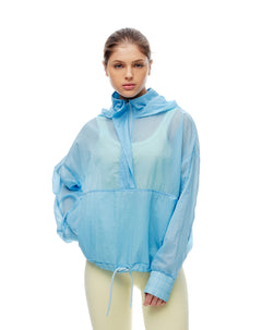 Chaqueta rompevientos oversize con capucha azul mujer