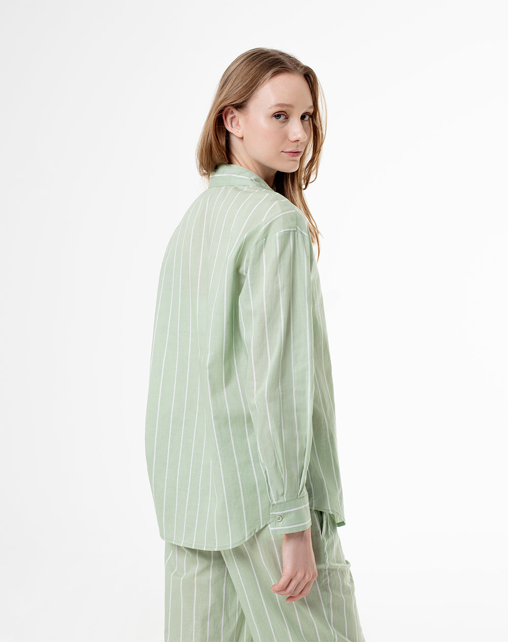 Camisa manga larga holgada algodón rayas mujer