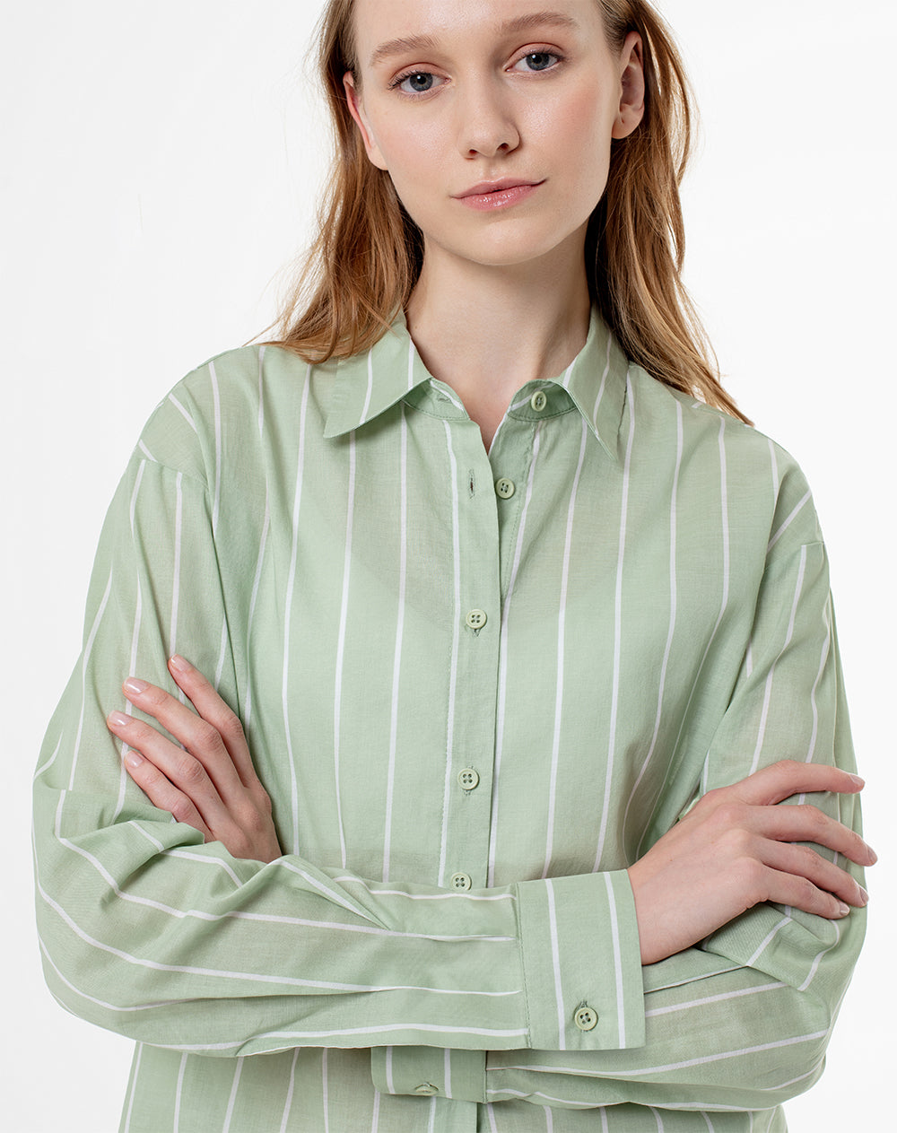 Camisa manga larga holgada algodón rayas mujer