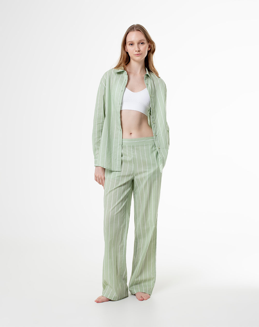 Camisa manga larga holgada algodón rayas mujer