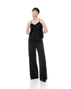 Jean wide leg tiro medio brillos negro mujer