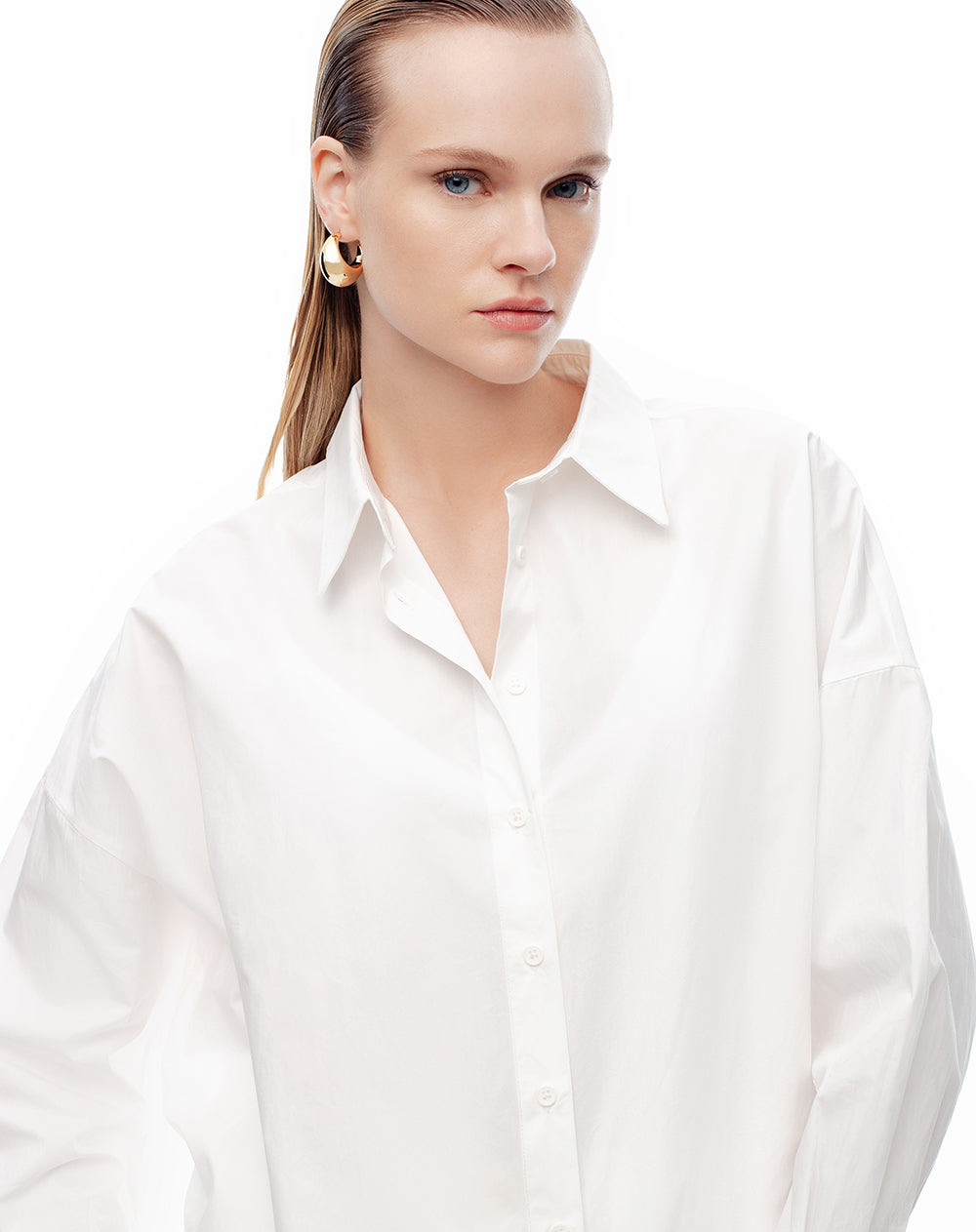 Camisa manga larga oversize algodón blanca mujer