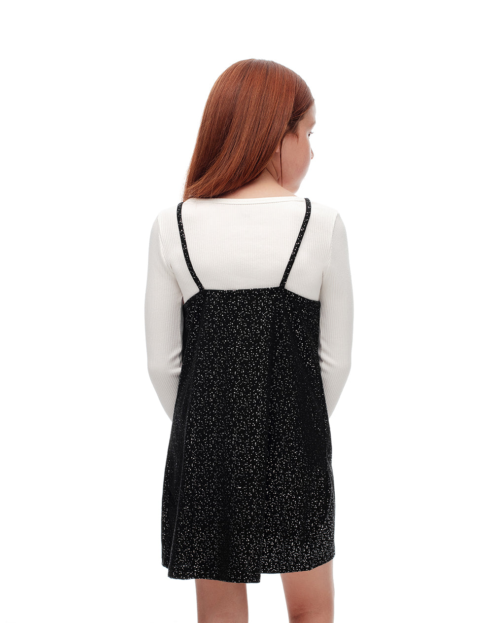 Conjunto vestido + camibuzo negro brillos niña