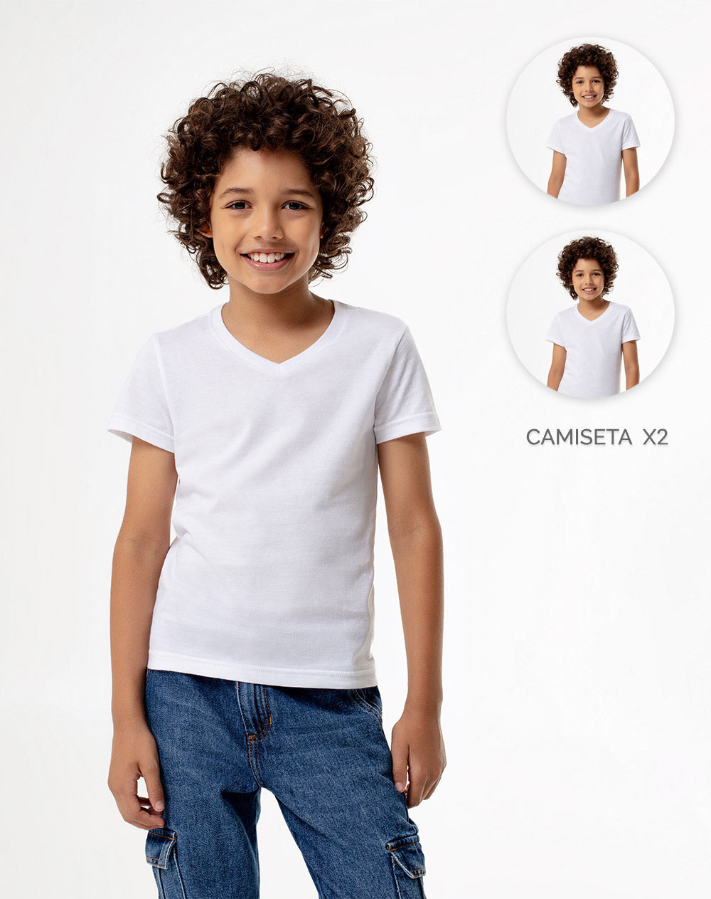 Camiseta slim algodón x2unds blanca niño