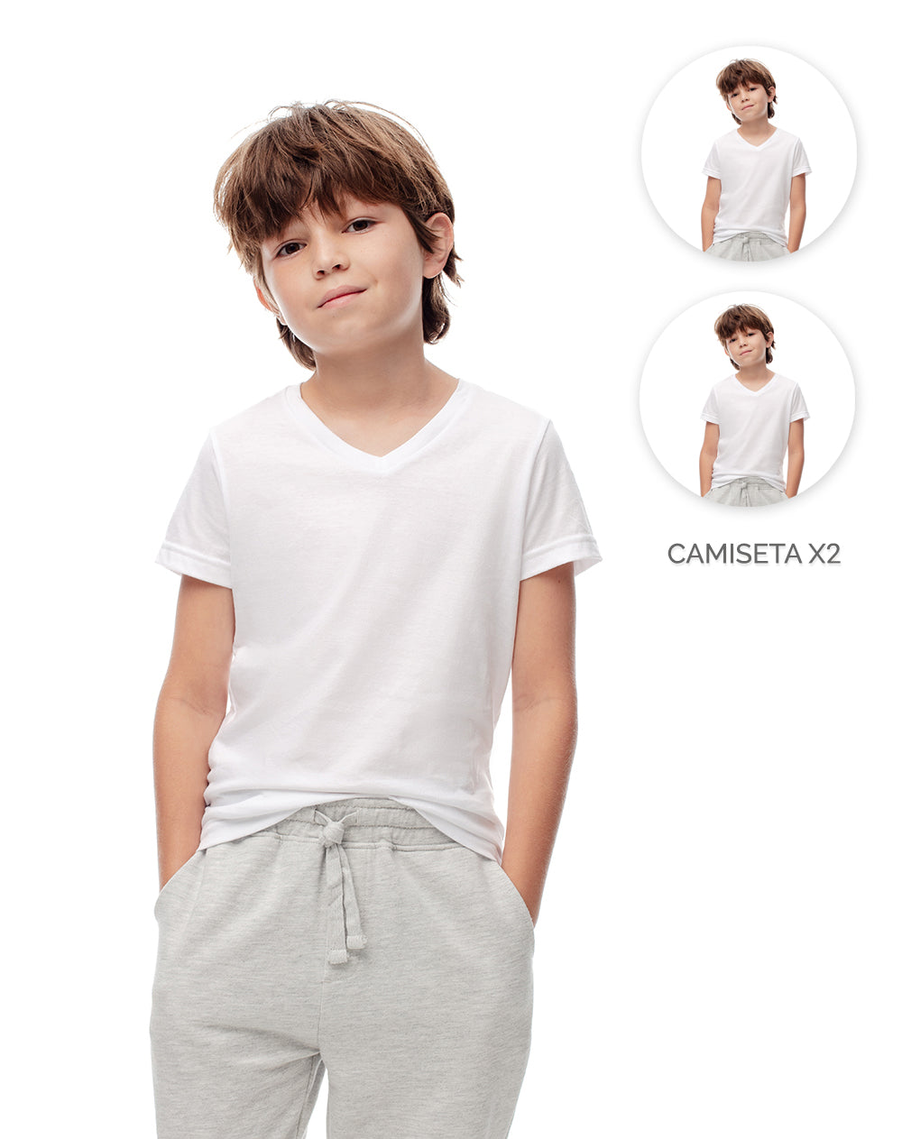 Camiseta slim algodón x2unds blanca niño