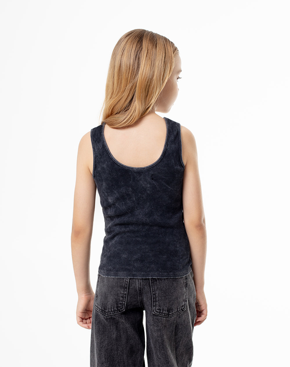 Camiseta slim sin mangas rib algodón gris niña