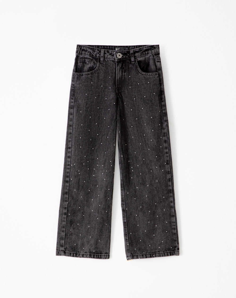 Jean wide leg tiro medio brillos 100% algodón gris niña
