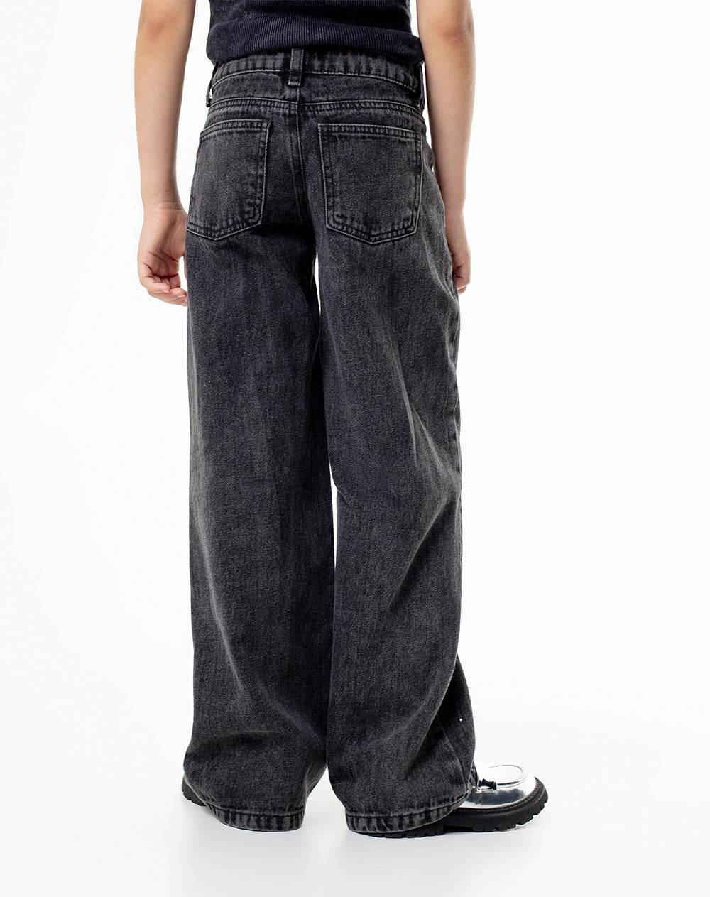 Jean wide leg tiro medio brillos 100% algodón gris niña