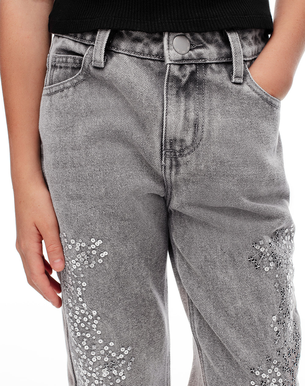 Jean mom fit fit tiro medio denim gris