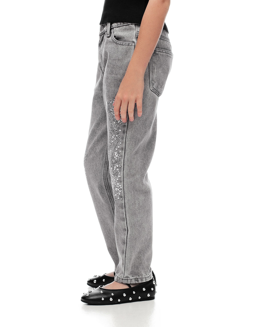 Jean mom fit fit tiro medio denim gris