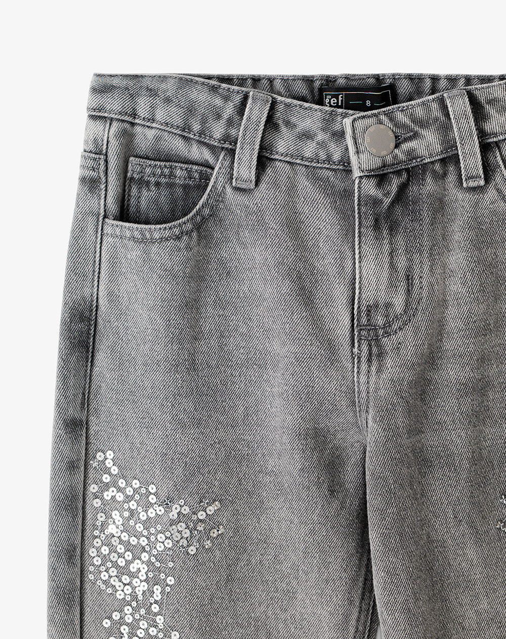 Jean mom fit fit tiro medio denim gris
