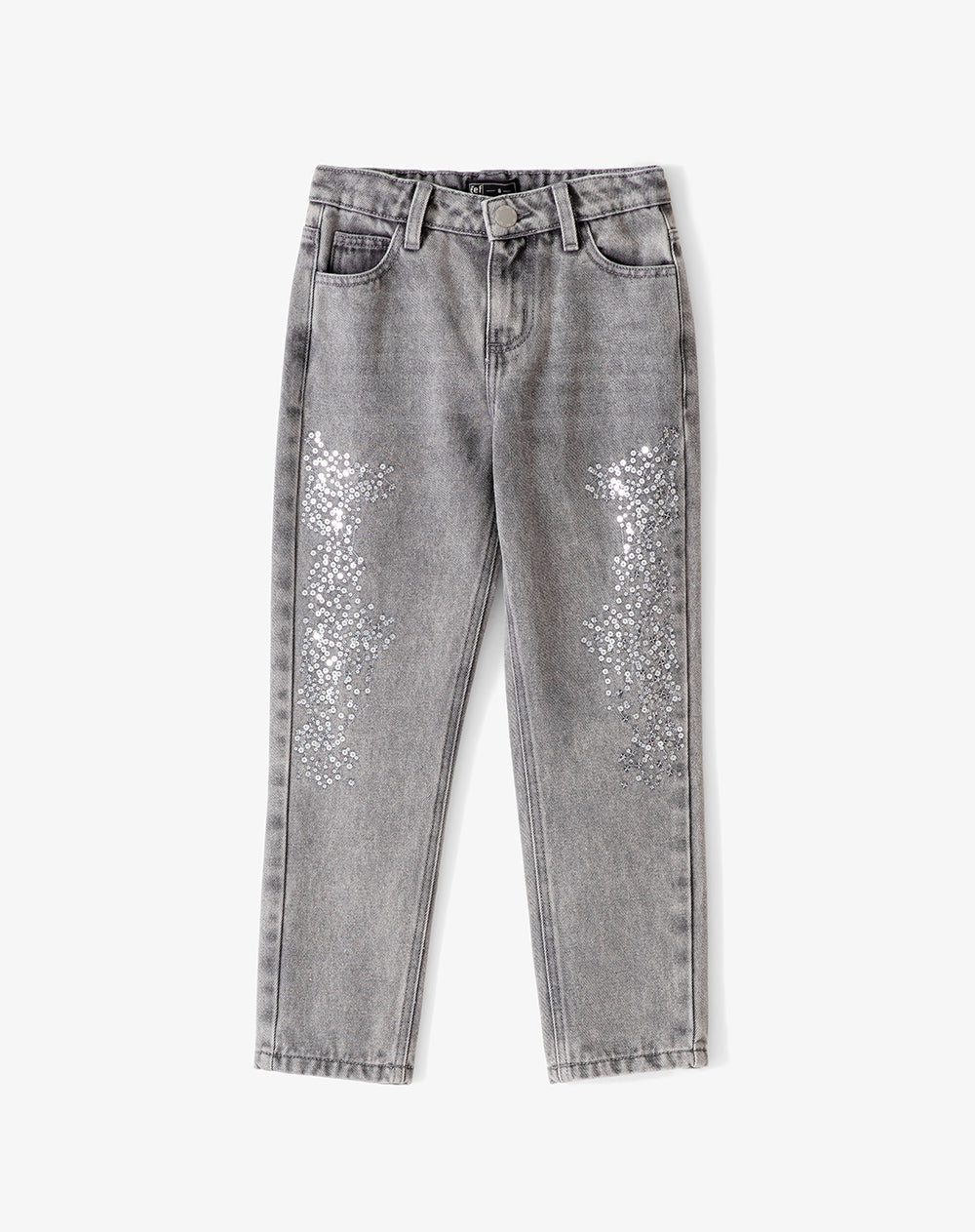 Jean mom fit fit tiro medio denim gris