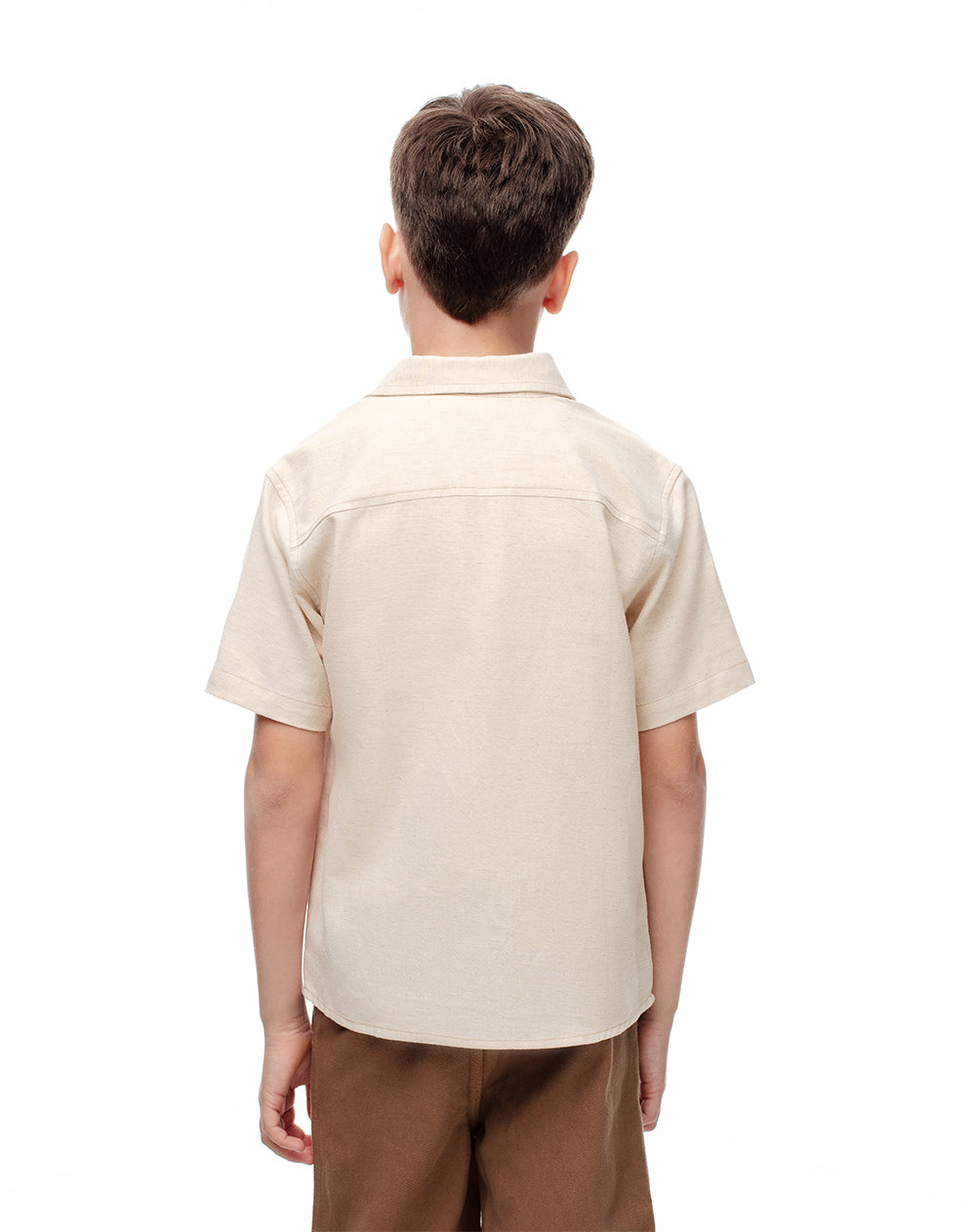 Camisa manga corta regular lino crema niño
