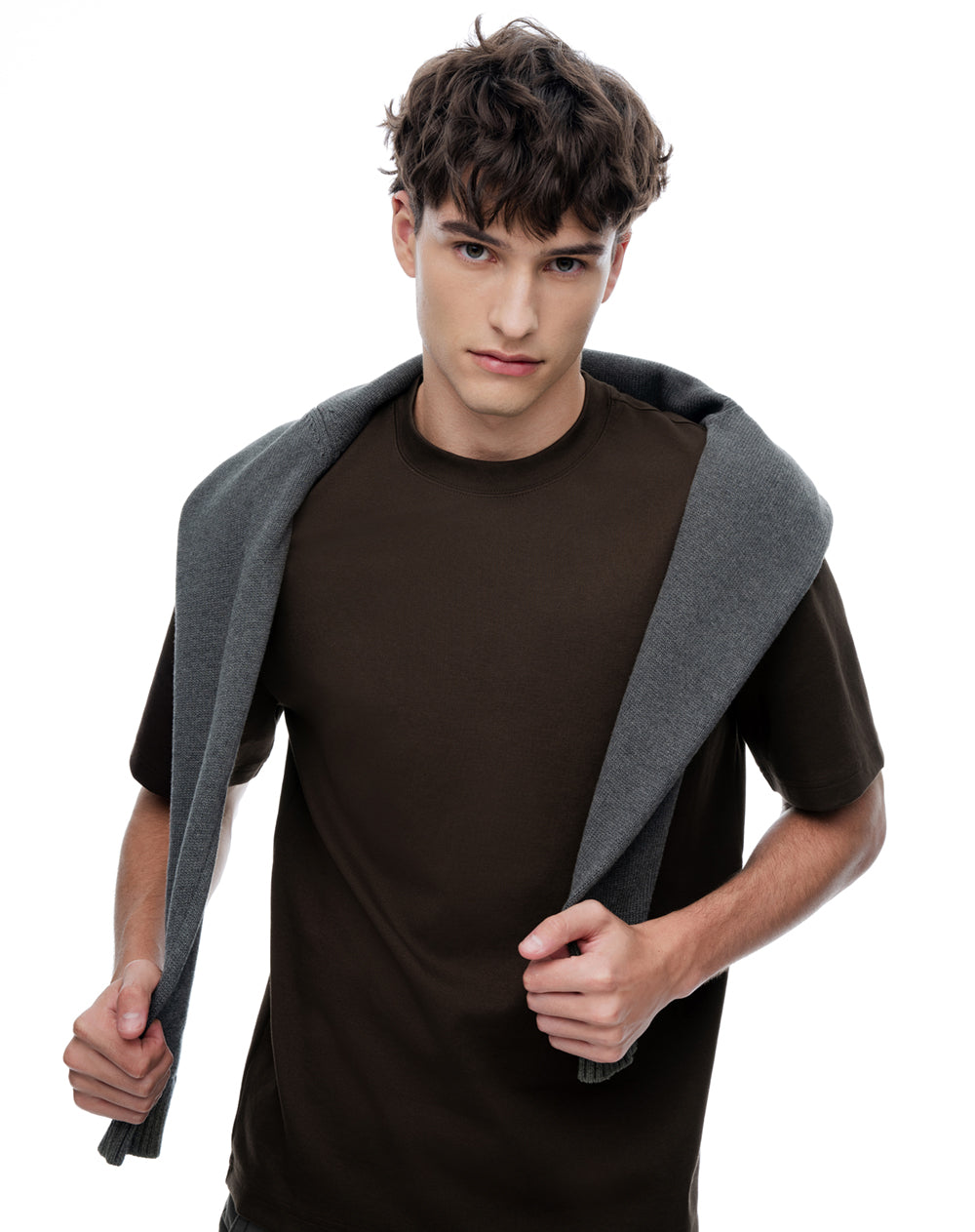 Camiseta manga corta oversize algodón café hombre