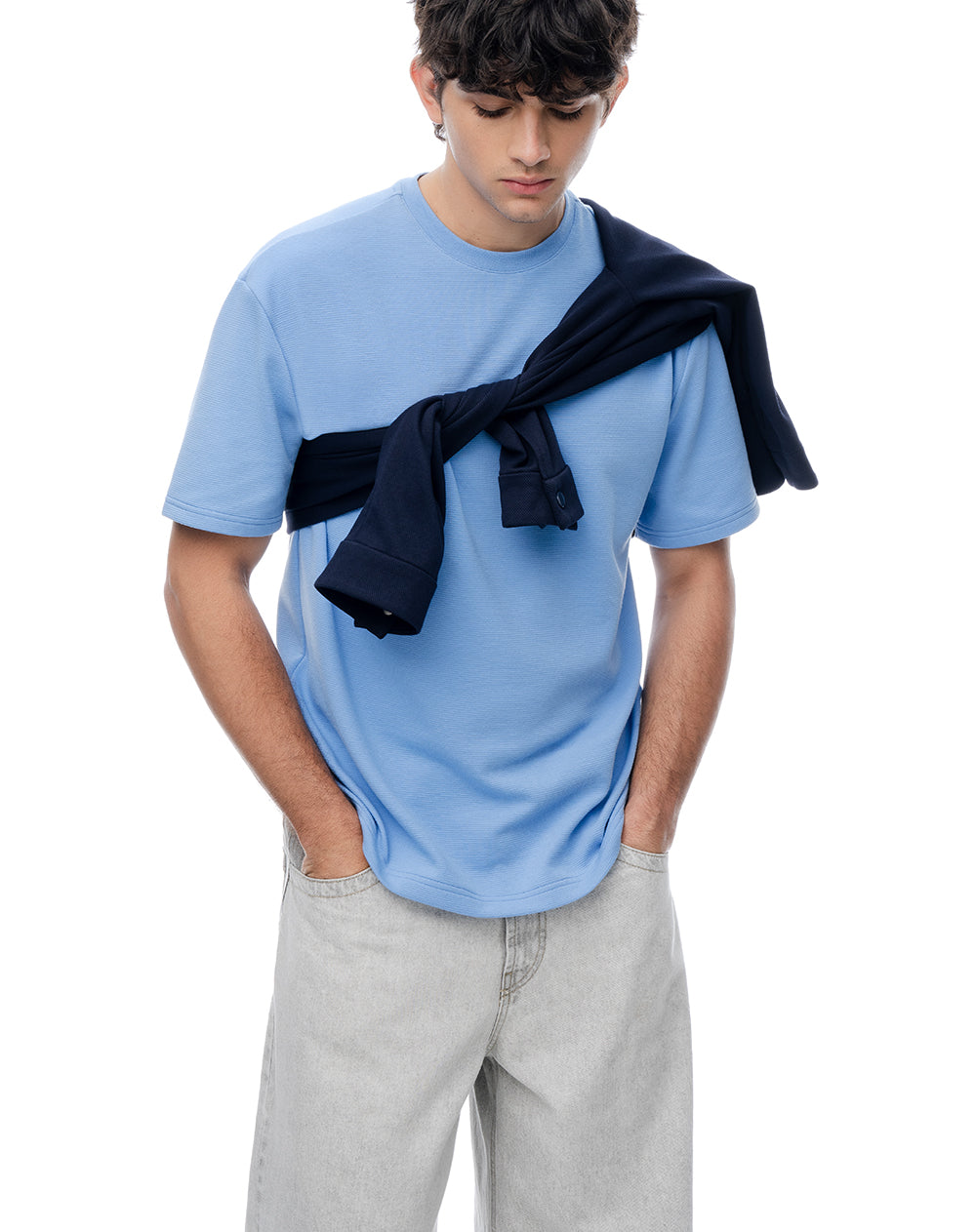 Camiseta regular manga corta azul hombre