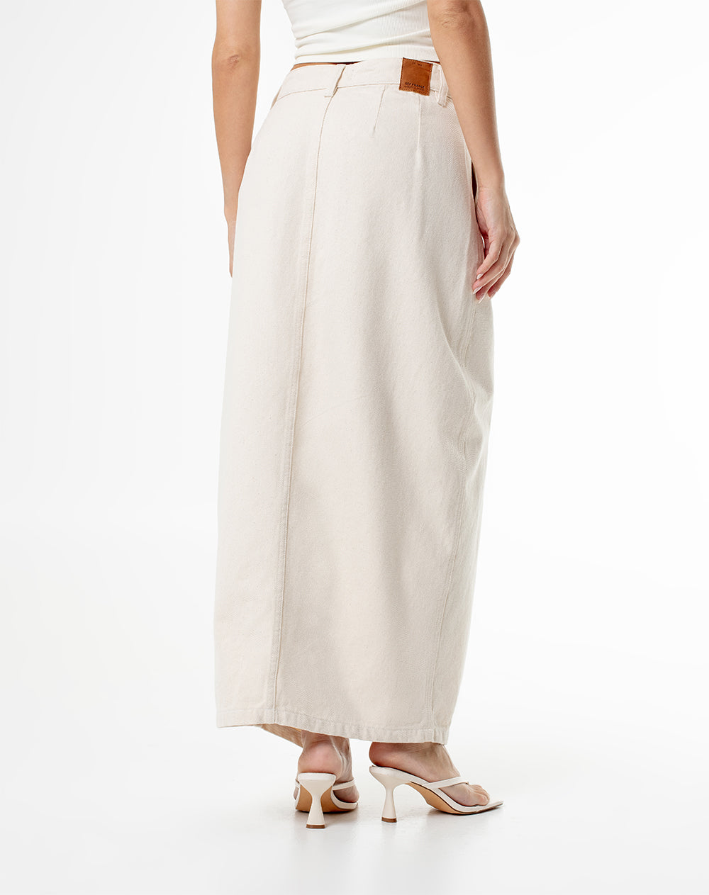 Falda midi tiro alto denim abertura frontal crudo para mujer