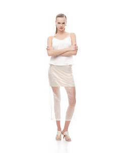 Falda midi tiro alto lentejuelas y forro arena mujer