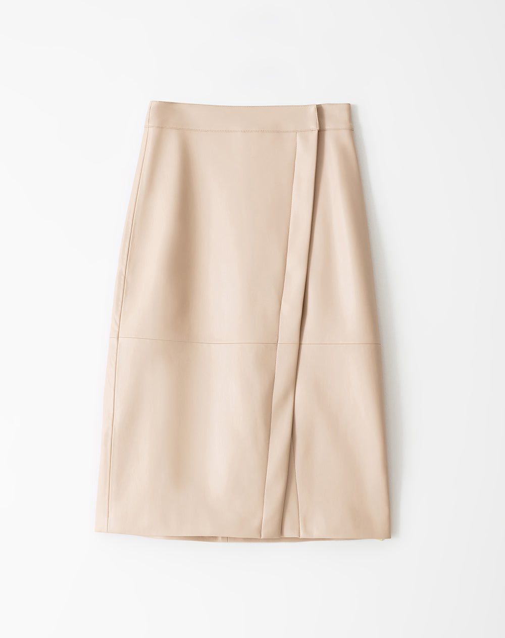 Falda midi tiro alto efecto cuero caqui mujer