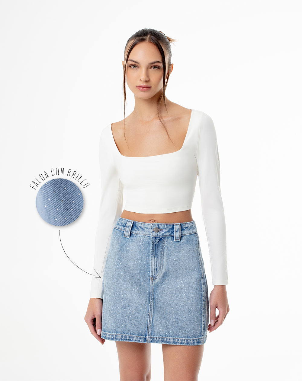 Falda tiro alto denim índigo medio mujer