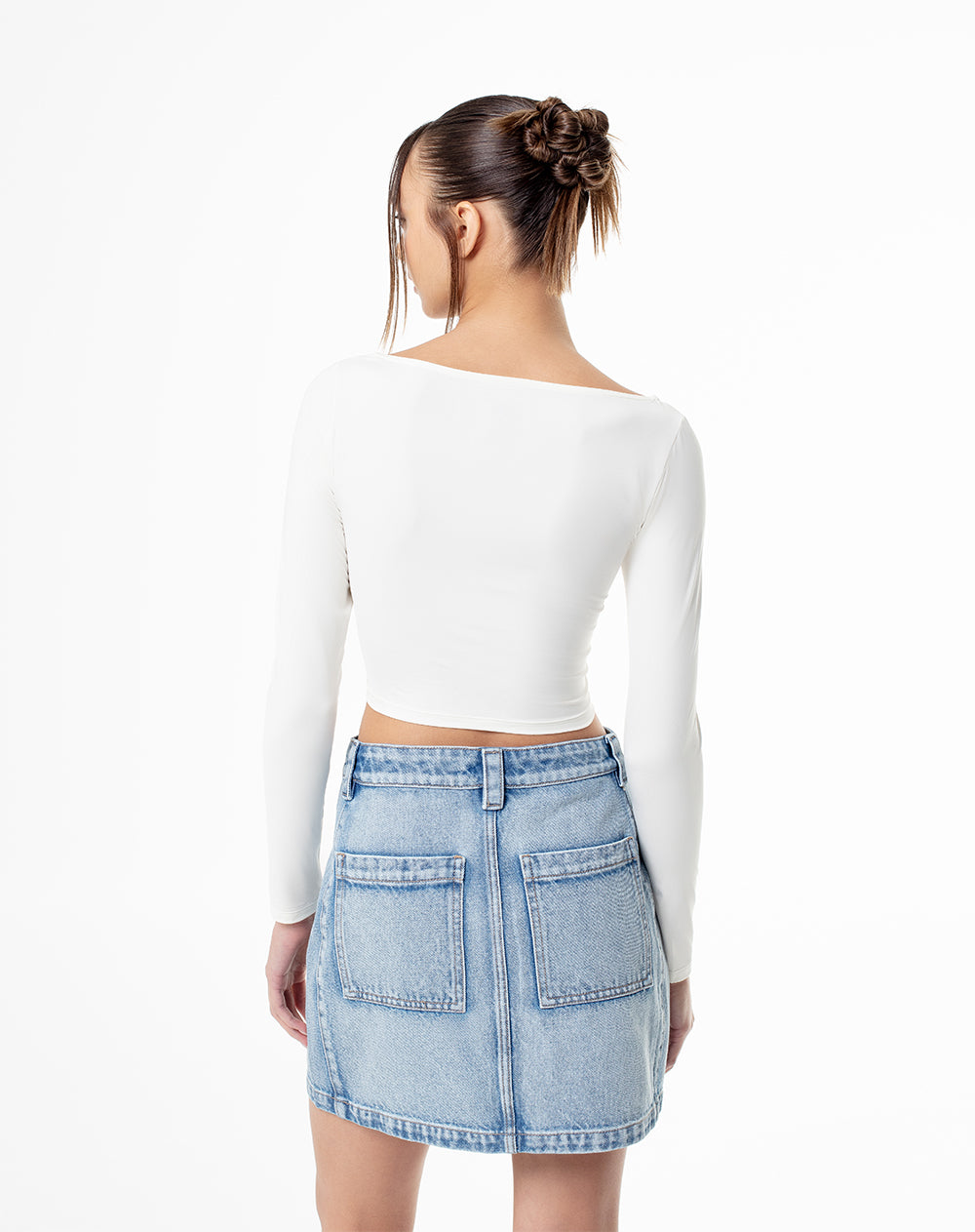 Falda tiro alto denim índigo medio mujer