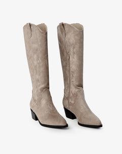 Botas caña alta tipo cowboy beige mujer