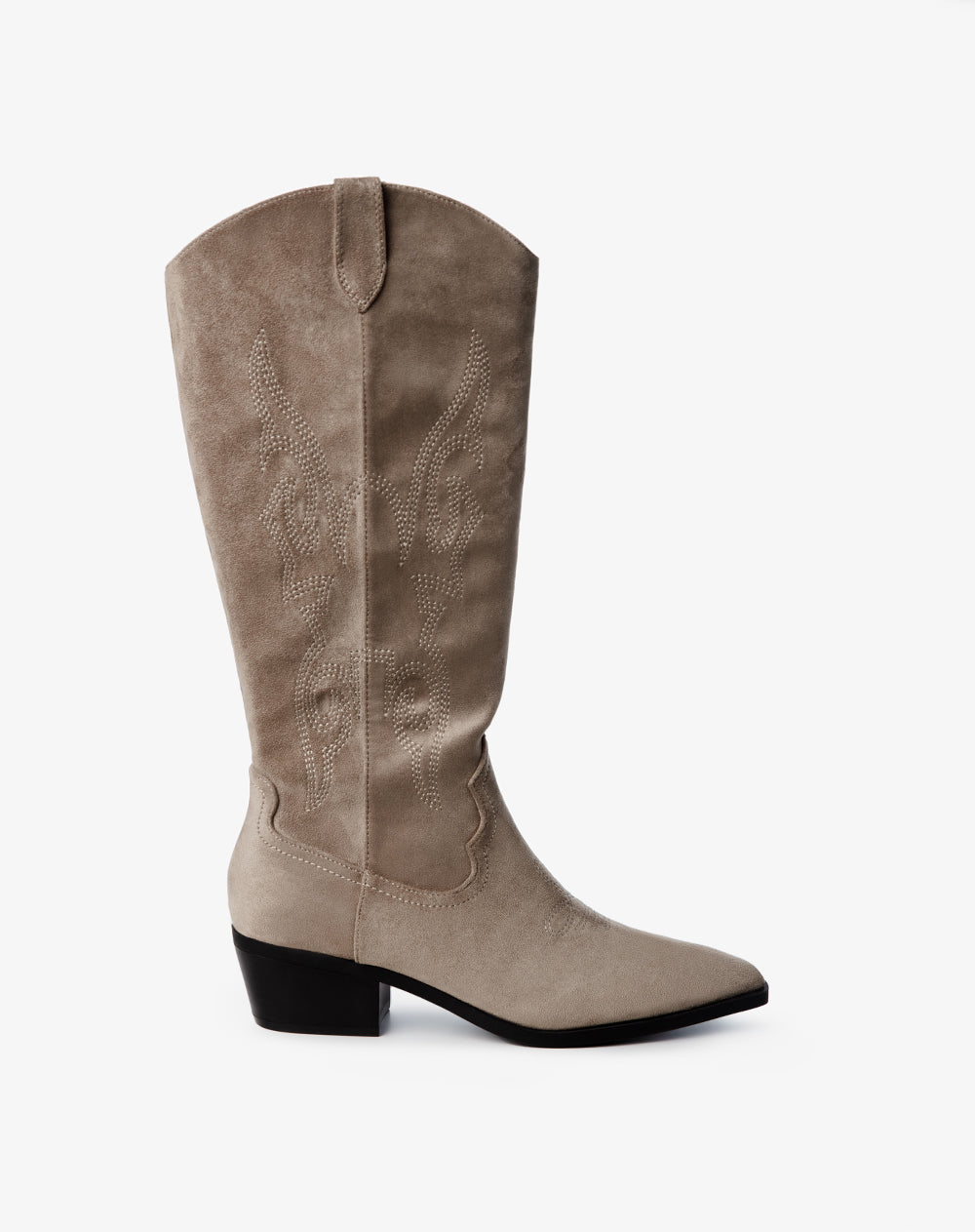 Botas caña alta tipo cowboy beige mujer