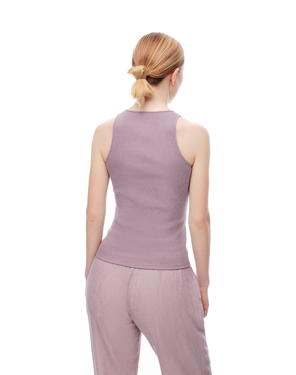 Camiseta esqueleto slim rib algodón lila mujer