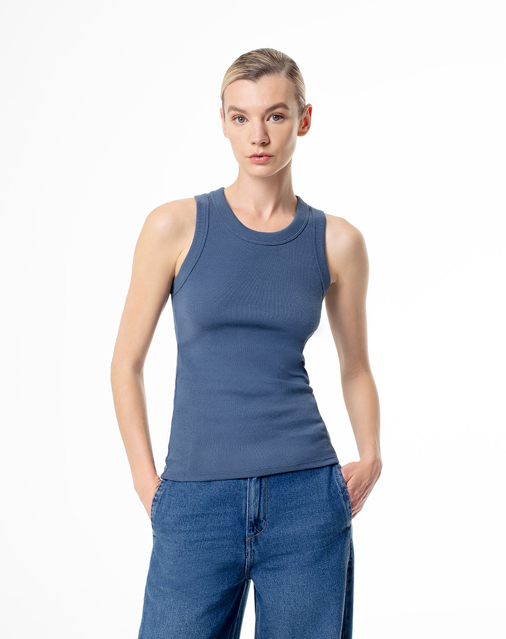 Camiseta esqueleto slim algodón azul mujer