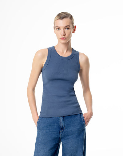 Camiseta esqueleto slim algodón azul mujer