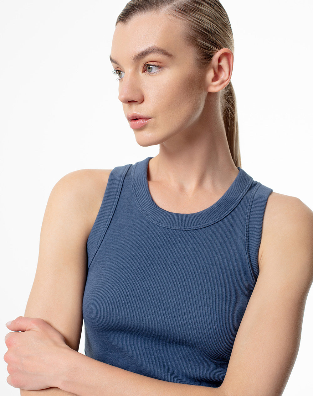 Camiseta esqueleto slim algodón azul mujer