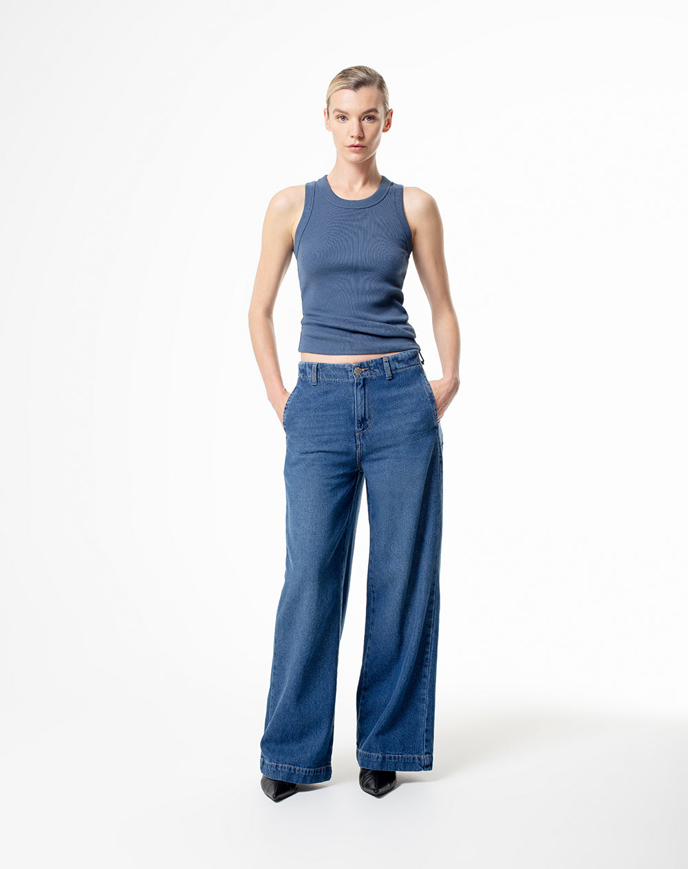 Camiseta esqueleto slim algodón azul mujer