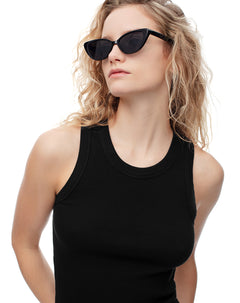 Camiseta esqueleto slim rib algodón negra mujer